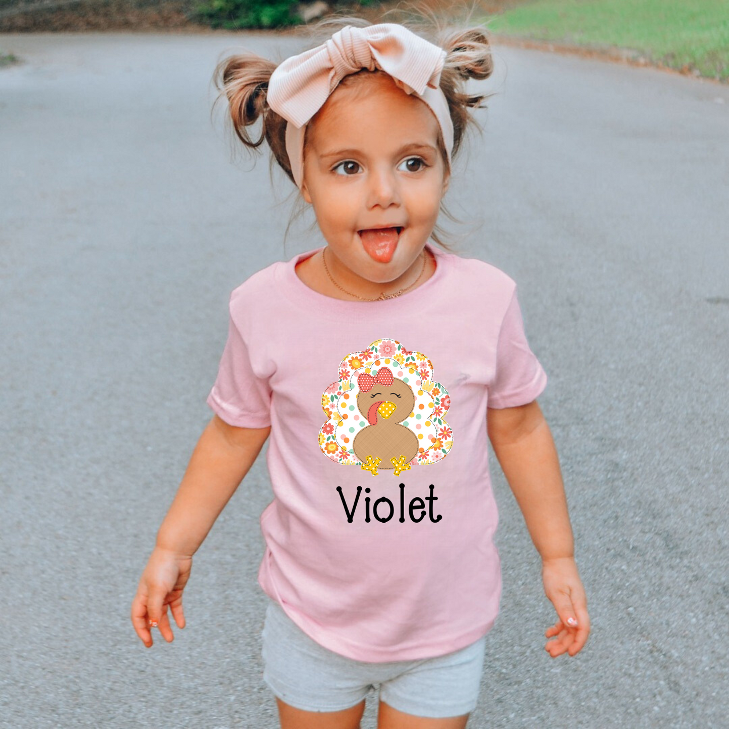 Personalized Thanksgiving turkey shirt for girls.