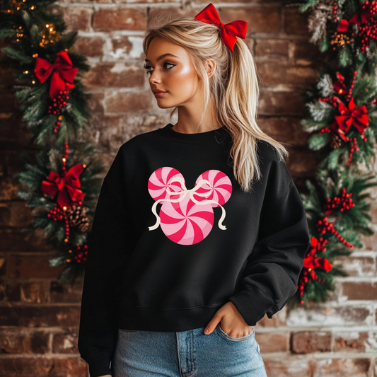 Mouse Peppermint with Bow Sweatshirt