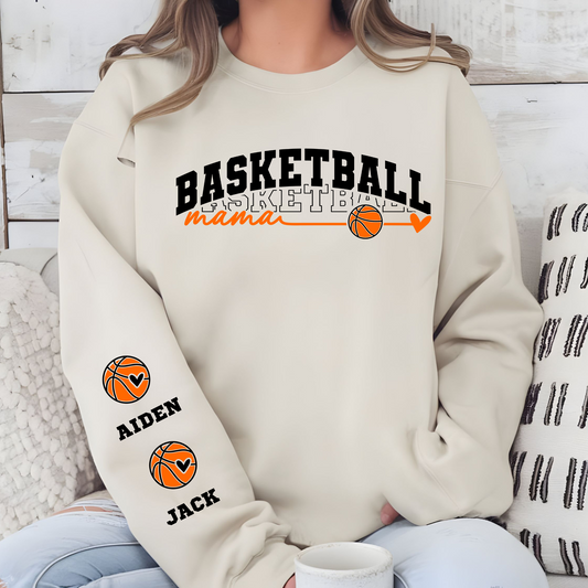 Custom Basketball Mama Crewneck Sweatshirt with Sleeve Design