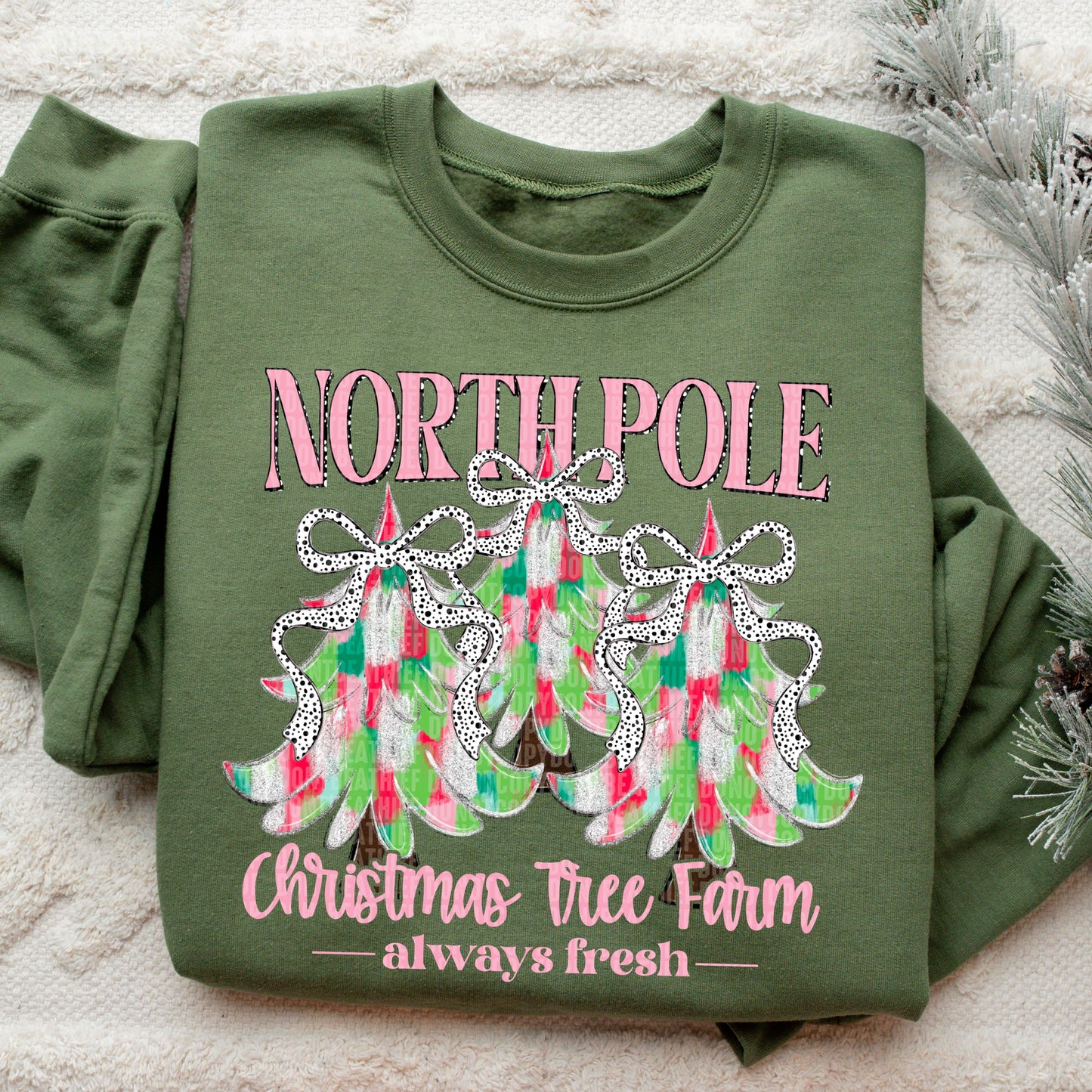 North Pole Christmas Tree Farm | Pink Christmas Crewneck Sweatshirt