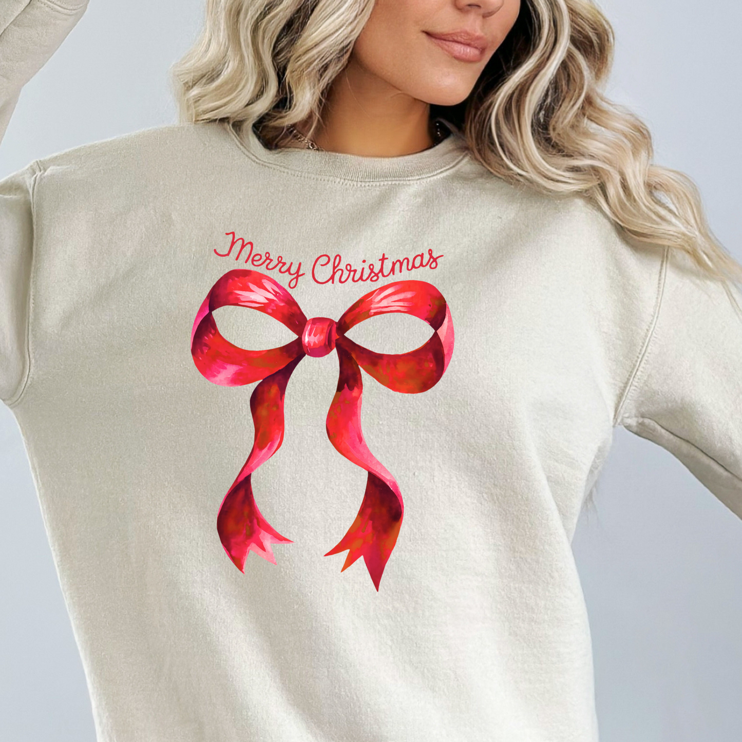 Merry Christmas Red Coquette Bow Sweatshirt