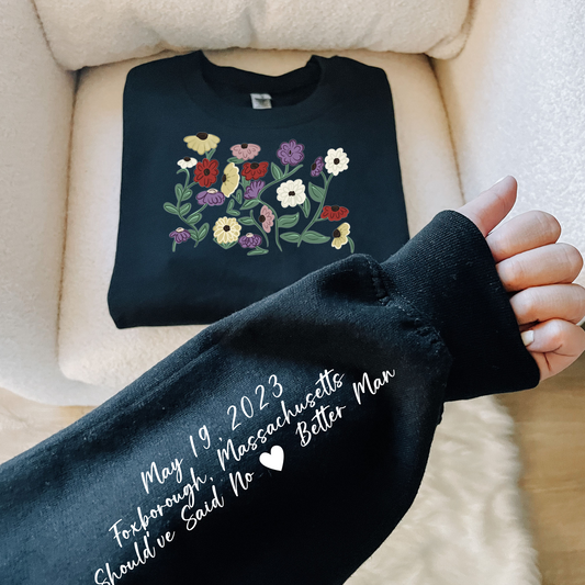 Surprise Piano Flowers Sweatshirt with Dates on Sleeve