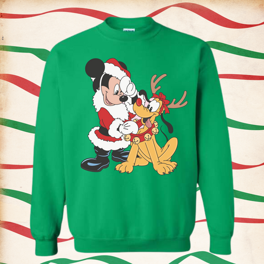 Santa Mouse & Dog Christmas Crewneck Sweatshirt