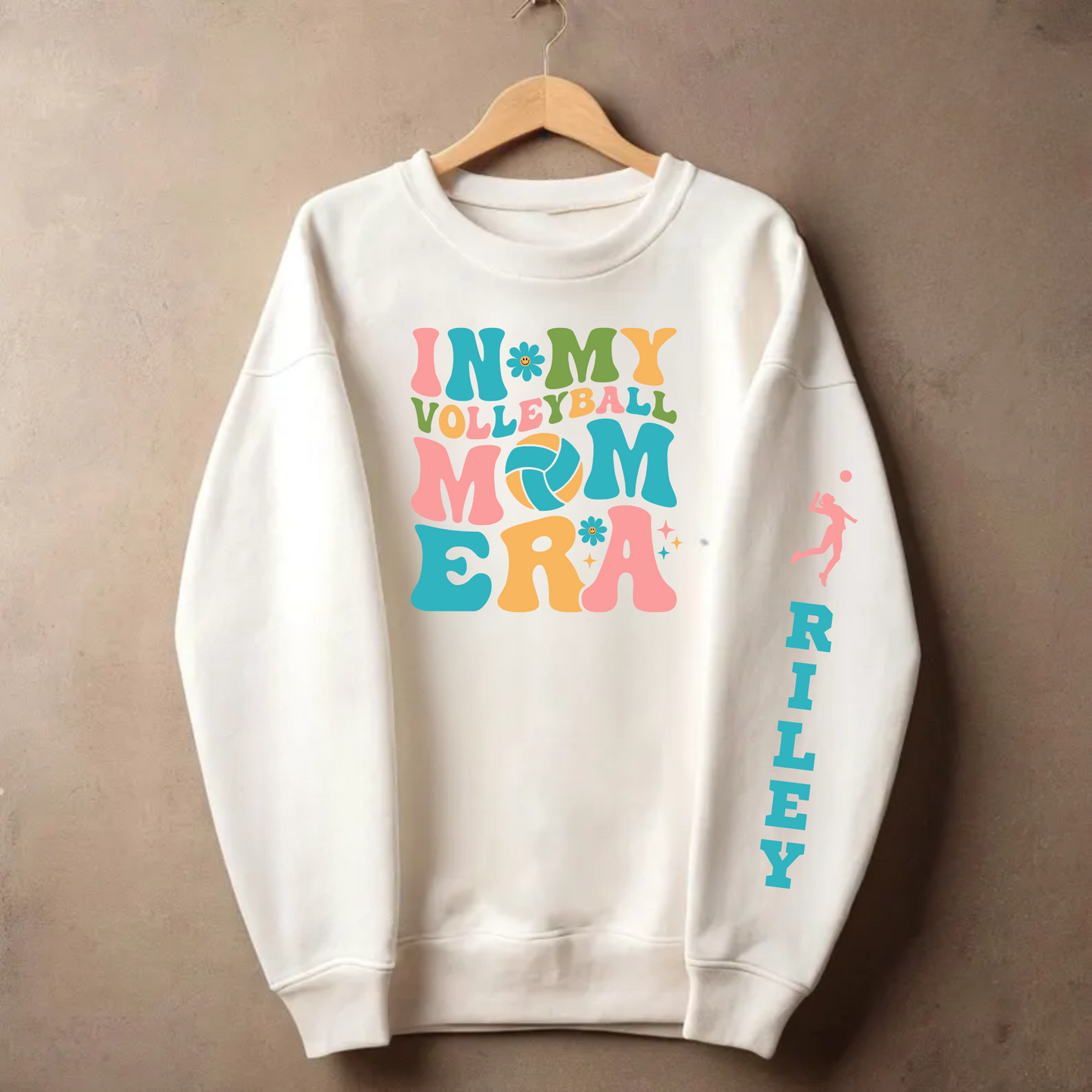 In My Volleyball Mom Era Sweatshirt with Personalized Sleeve
