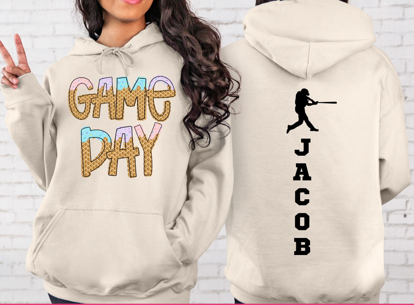 Ice Cream Game Day Baseball Hoodie with Player Name