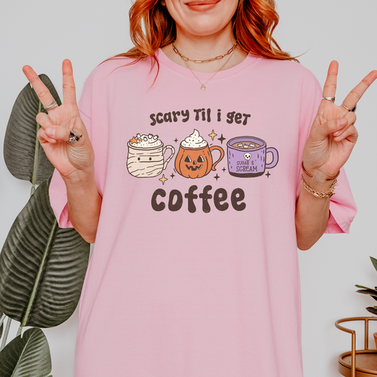 Scary Until I Get Coffee Halloween Shirt Comfort Colors