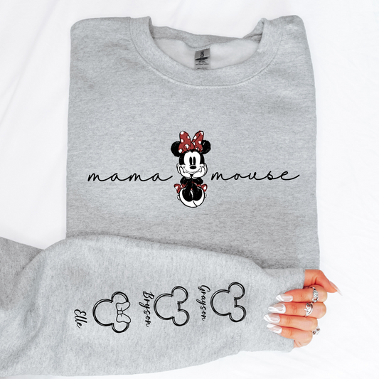 Mama Mouse Sweatshirt with Kids Names on the Sleeve